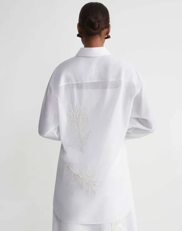 Embroidered Flora Cotton Voile Oversized Shirt