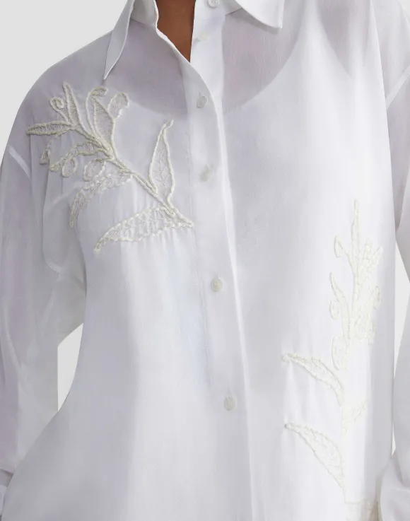 Embroidered Flora Cotton Voile Oversized Shirt