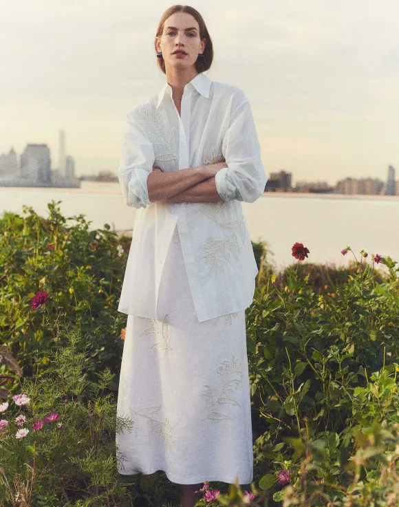 Embroidered Flora Cotton Voile Oversized Shirt