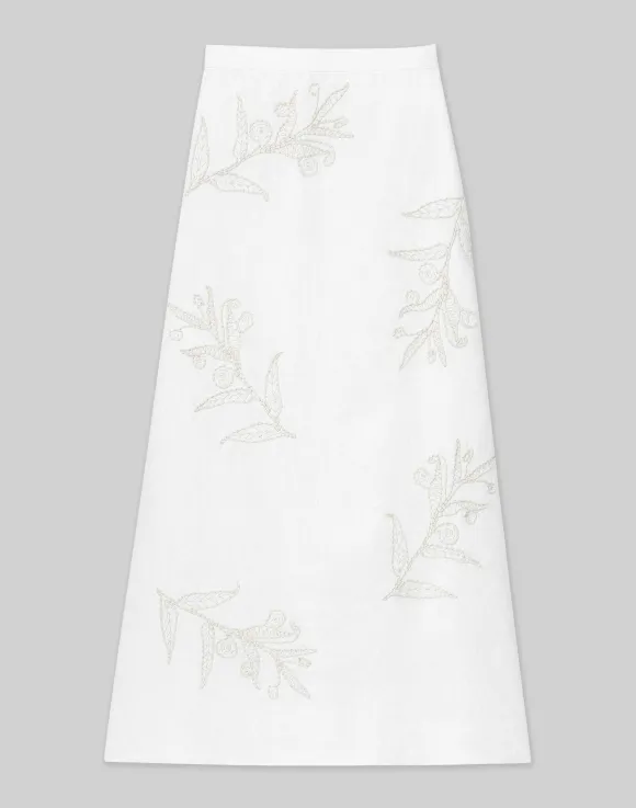 Embroidered Flora Linen Skirt