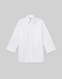Embroidered Rose Organic Cotton Poplin Oversized Shirt