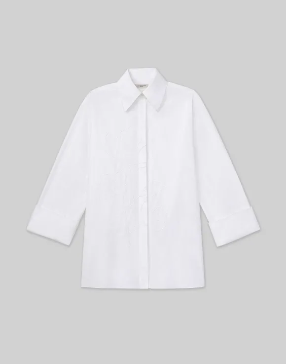 Embroidered Rose Organic Cotton Poplin Oversized Shirt
