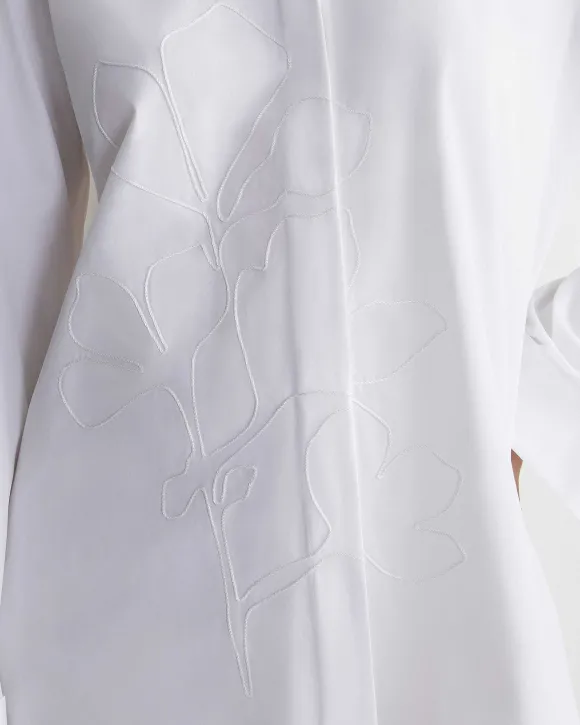Embroidered Rose Organic Cotton Poplin Oversized Shirt