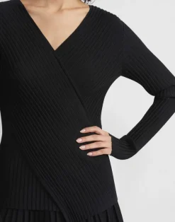 Finespun Voile Pleat Stitch Crossover Sweater
