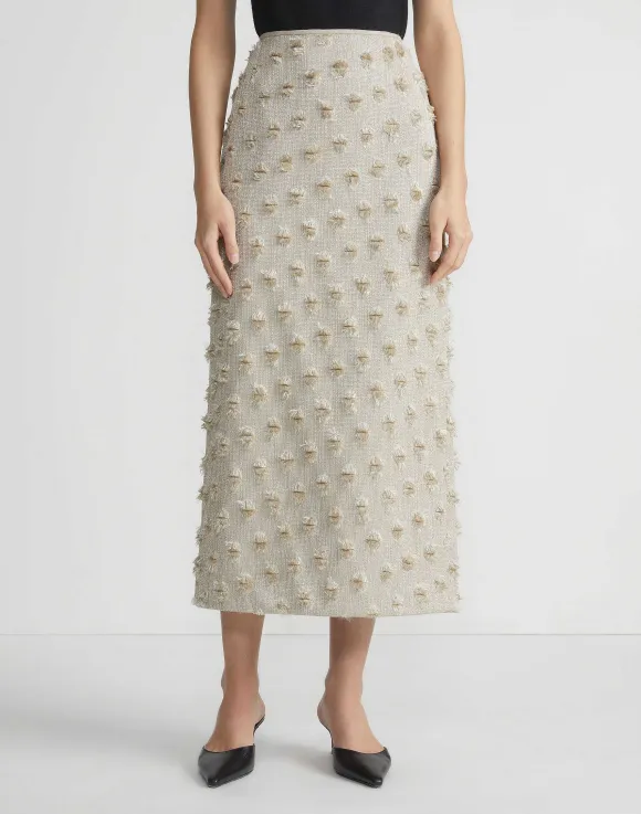Fringed Dot Jacquard Pencil Skirt