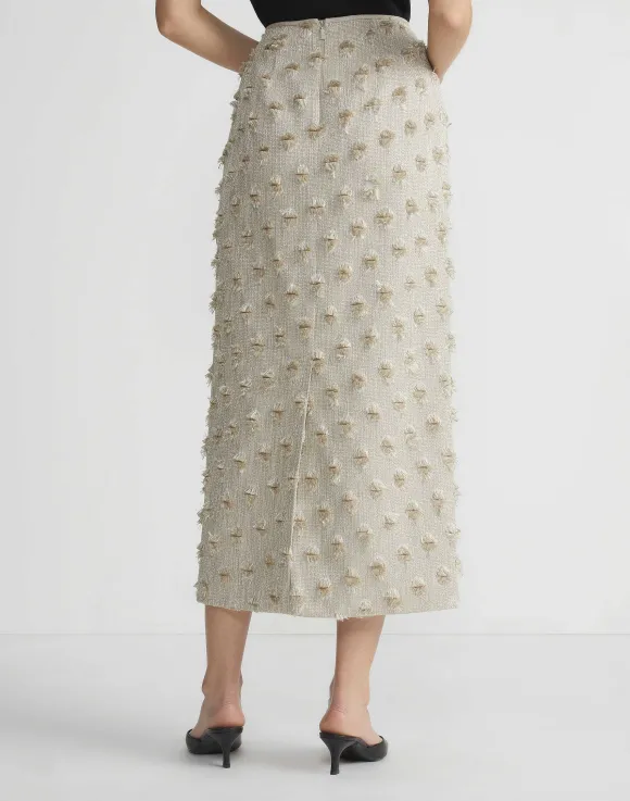 Fringed Dot Jacquard Pencil Skirt