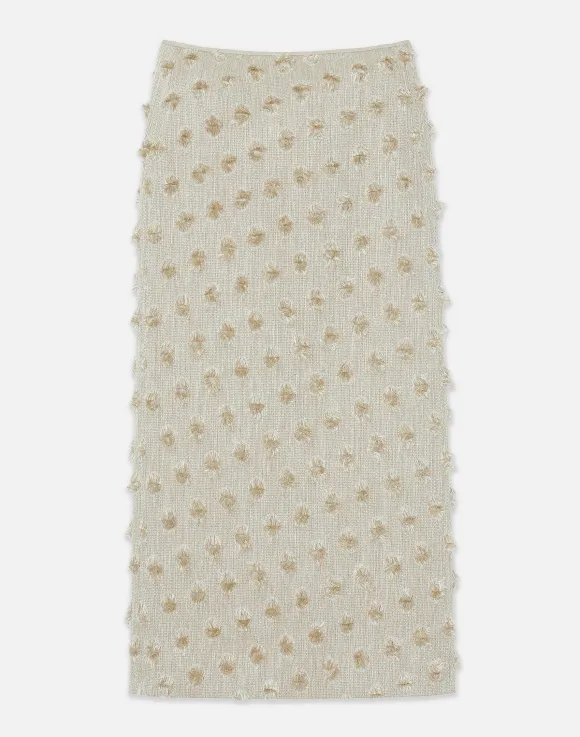 Fringed Dot Jacquard Pencil Skirt