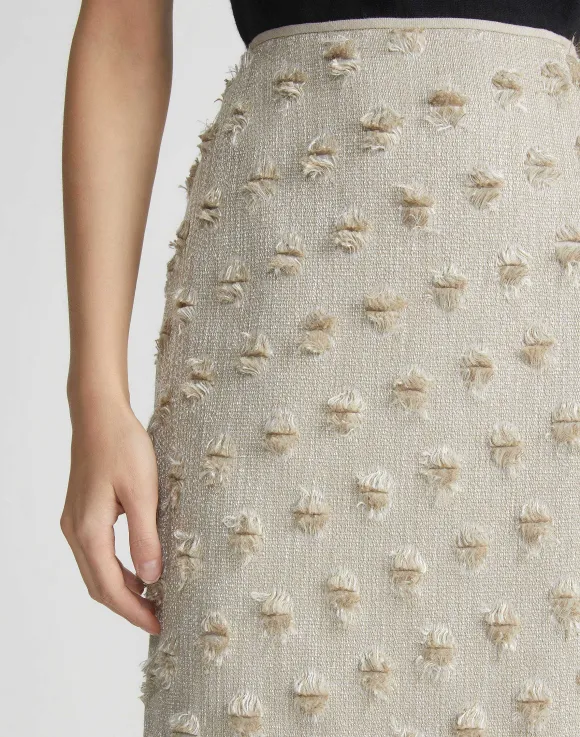 Fringed Dot Jacquard Pencil Skirt