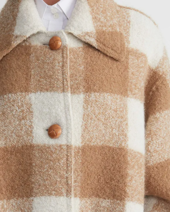Gingham Alpaca-Wool Boucl Double Face Oversized Coat
