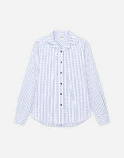 Gingham Cotton Poplin Notched Shawl Collar Shirt