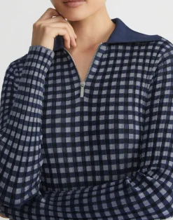 Gingham Responsible Matte Crepe Collared Half-Zip Dress