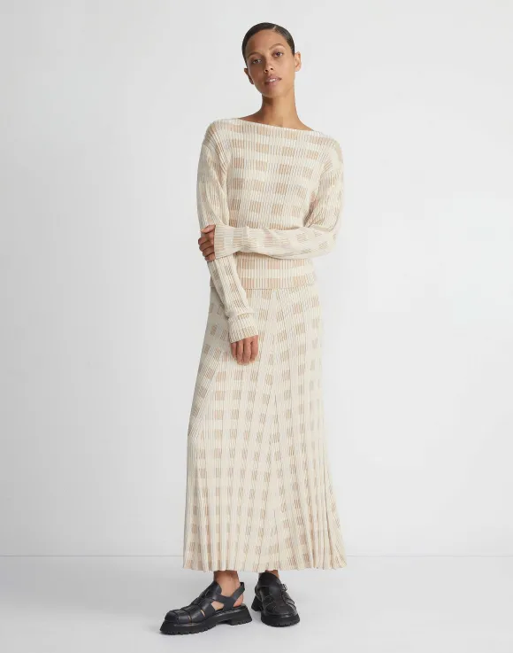 Gingham Responsible Matte Crepe Knit Asymmetric Skirt