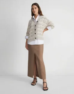 Gingham Sustainable Linen-Silk Chainette Open Stitch Cardigan