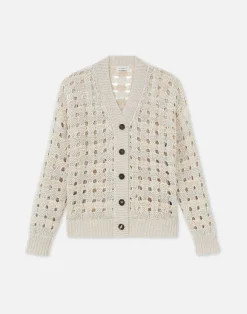 Gingham Sustainable Linen-Silk Chainette Open Stitch Cardigan
