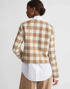 Gingham Wool Collarless Buttoned Jacket