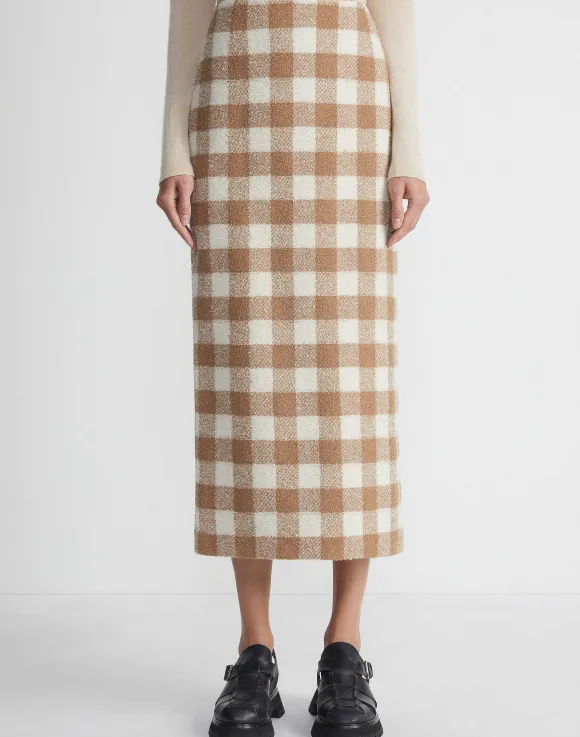 Gingham Wool Maxi Pencil Skirt