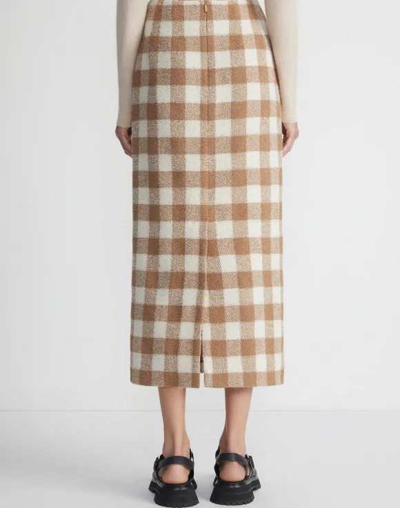 Gingham Wool Maxi Pencil Skirt