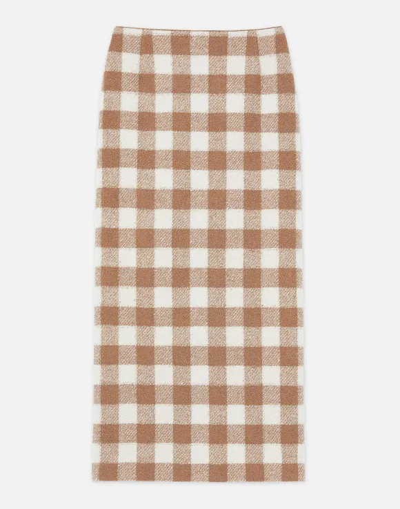 Gingham Wool Maxi Pencil Skirt