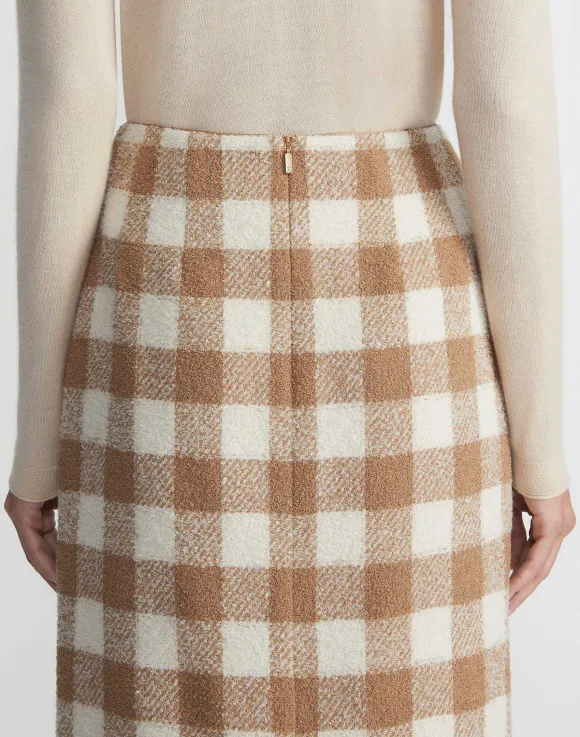 Gingham Wool Maxi Pencil Skirt