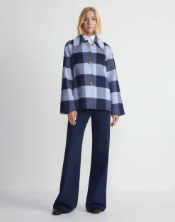 Gingham Wool-Cashmere Double Face Oversized Swing Coat