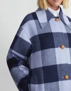 Gingham Wool-Cashmere Double Face Oversized Swing Coat