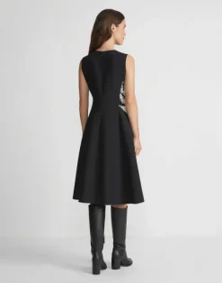 Hand-Beaded Rose Wool-Silk Crepe Sleeveless Dress