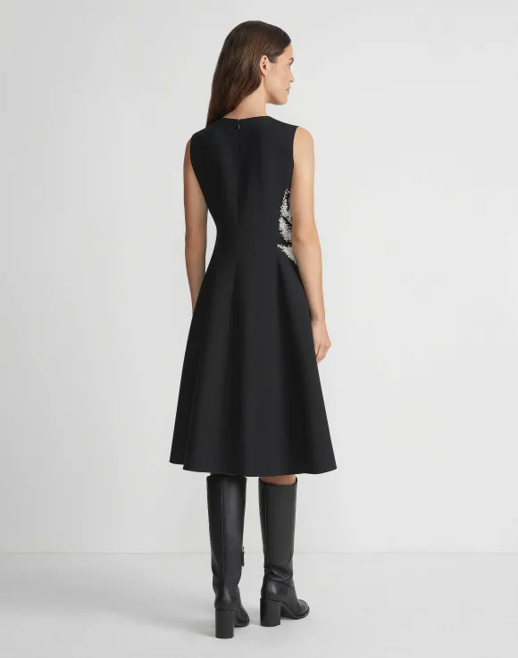 Hand-Beaded Rose Wool-Silk Crepe Sleeveless Dress