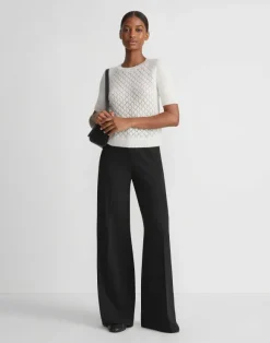 Hand-Embellished Cashmere Lace Stitch Short Sleeve Sweater
