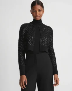Hand-Embellished Cashmere Lace Stitch Cropped Cardigan