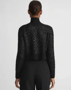Hand-Embellished Cashmere Lace Stitch Cropped Cardigan