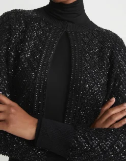 Hand-Embellished Cashmere Lace Stitch Cropped Cardigan