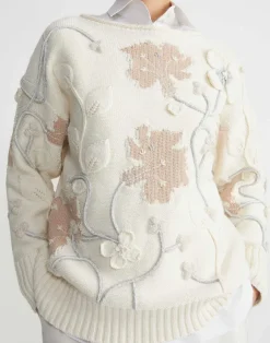 Hand-Embroidered Flora Bloom Cotton-Wool Chainette Sweater