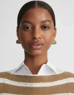 Hand-Painted Enamel Lune Brass Earring
