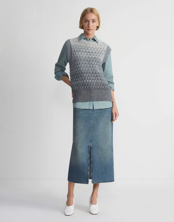 L148 Denim Slit Front Midi Skirt