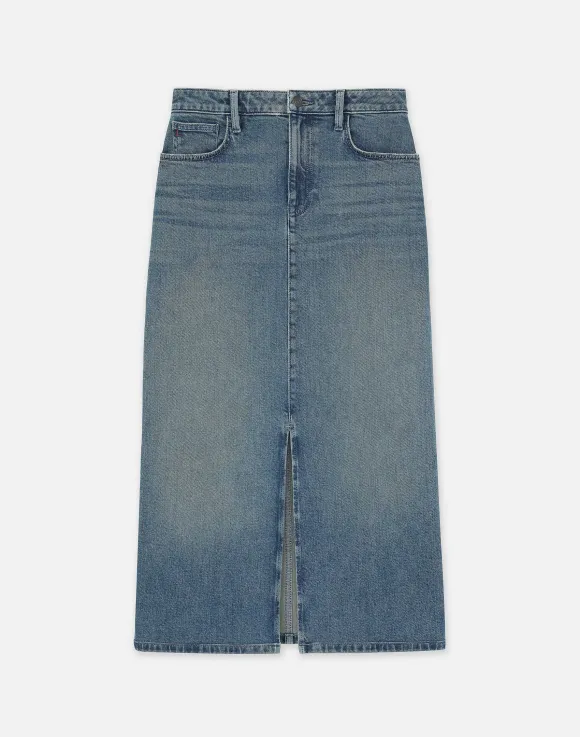 L148 Denim Slit Front Midi Skirt