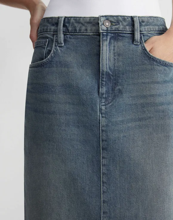 L148 Denim Slit Front Midi Skirt