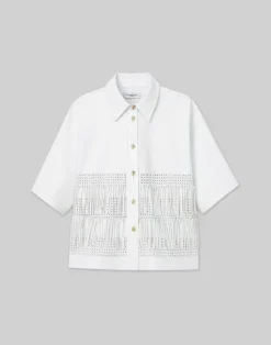 Lambskin Leather Hand Basketweave Fringed Shirt Jacket