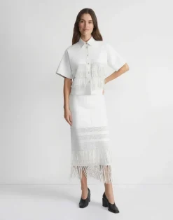 Lambskin Leather Hand Basketweave Fringed Shirt Jacket