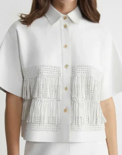 Lambskin Leather Hand Basketweave Fringed Shirt Jacket