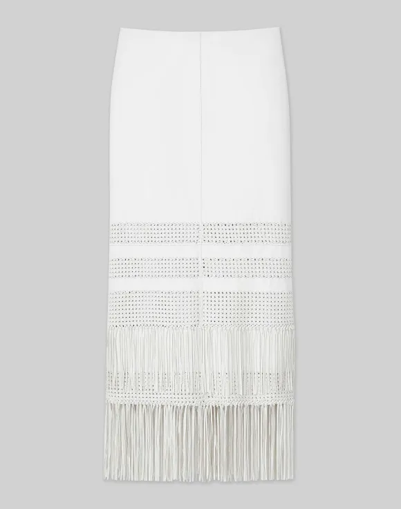 Lambskin Leather Hand Basketweave Fringed Skirt