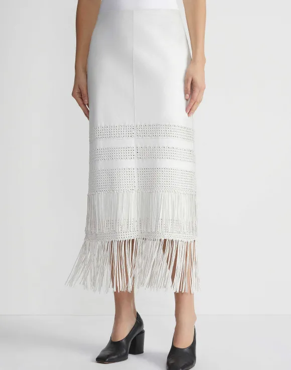Lambskin Leather Hand Basketweave Fringed Skirt