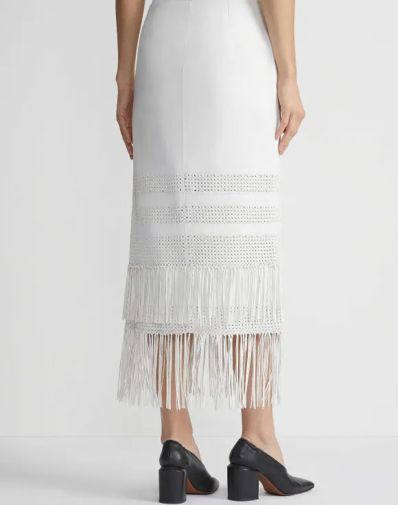 Lambskin Leather Hand Basketweave Fringed Skirt