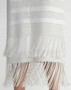 Lambskin Leather Hand Basketweave Fringed Skirt