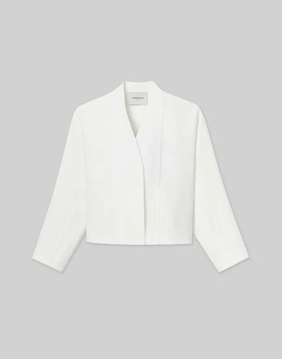 Linen Collarless Open Front Jacket
