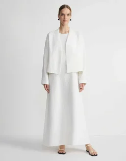 Linen Collarless Open Front Jacket