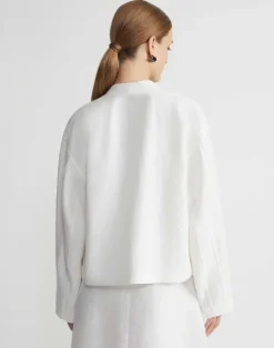 Linen Collarless Open Front Jacket