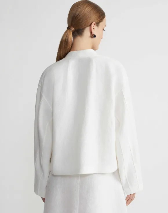 Linen Collarless Open Front Jacket