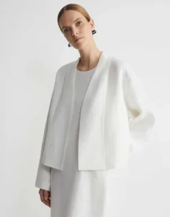 Linen Collarless Open Front Jacket