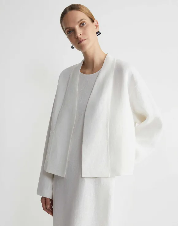 Linen Collarless Open Front Jacket