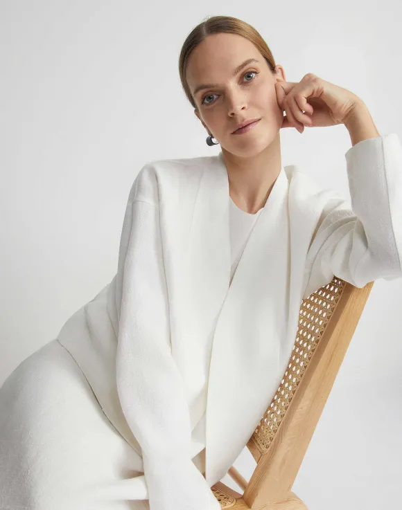 Linen Collarless Open Front Jacket
